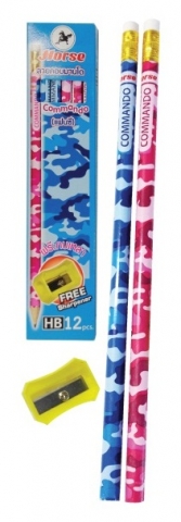 ดินสอไม้ ตราม้า HB ลายคอมมานโดแฟนซี+แถมกบเหลา