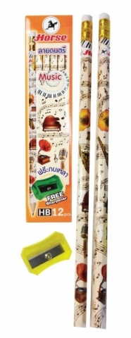 ดินสอไม้ ตราม้า HB ลายดนตรี+แถมกบเหลา