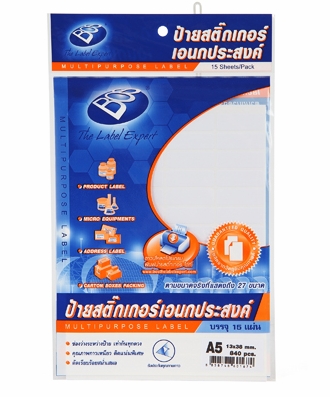 ป้ายสติ๊กเกอร์เอนกประสงค์ลาเบว Label BOSS (บรรจุ15แผ่น) 13x38 mm A-5