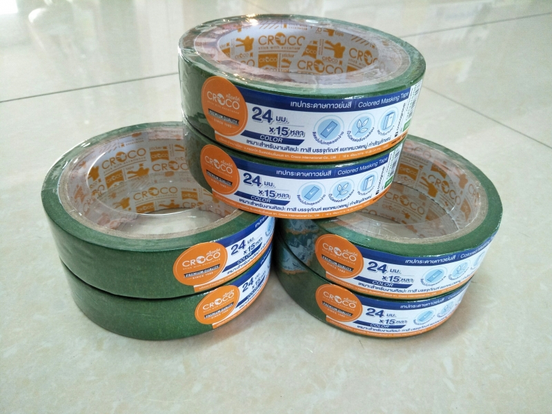 เทปกระดาษกาวย่นสี Croco 24 มม.x15 หลา สีเขียว
