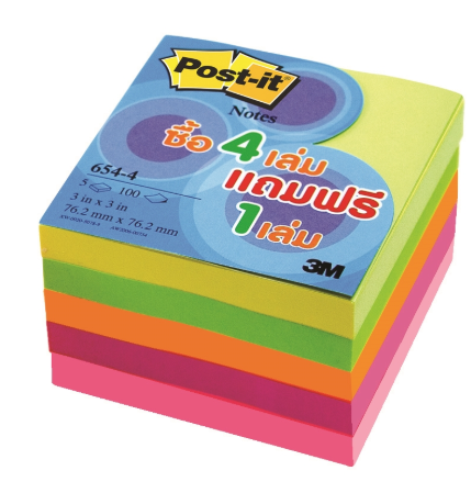 Post-it กระดาษโน๊ต 3M No.654-4 ขนาด 3x3