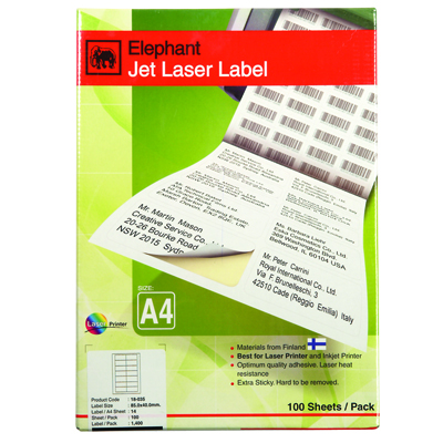 JET LASER LABEL A4 100 SHEETS/PACK เจ็ท เลเซอร์ เลเบิ้ล 18-038