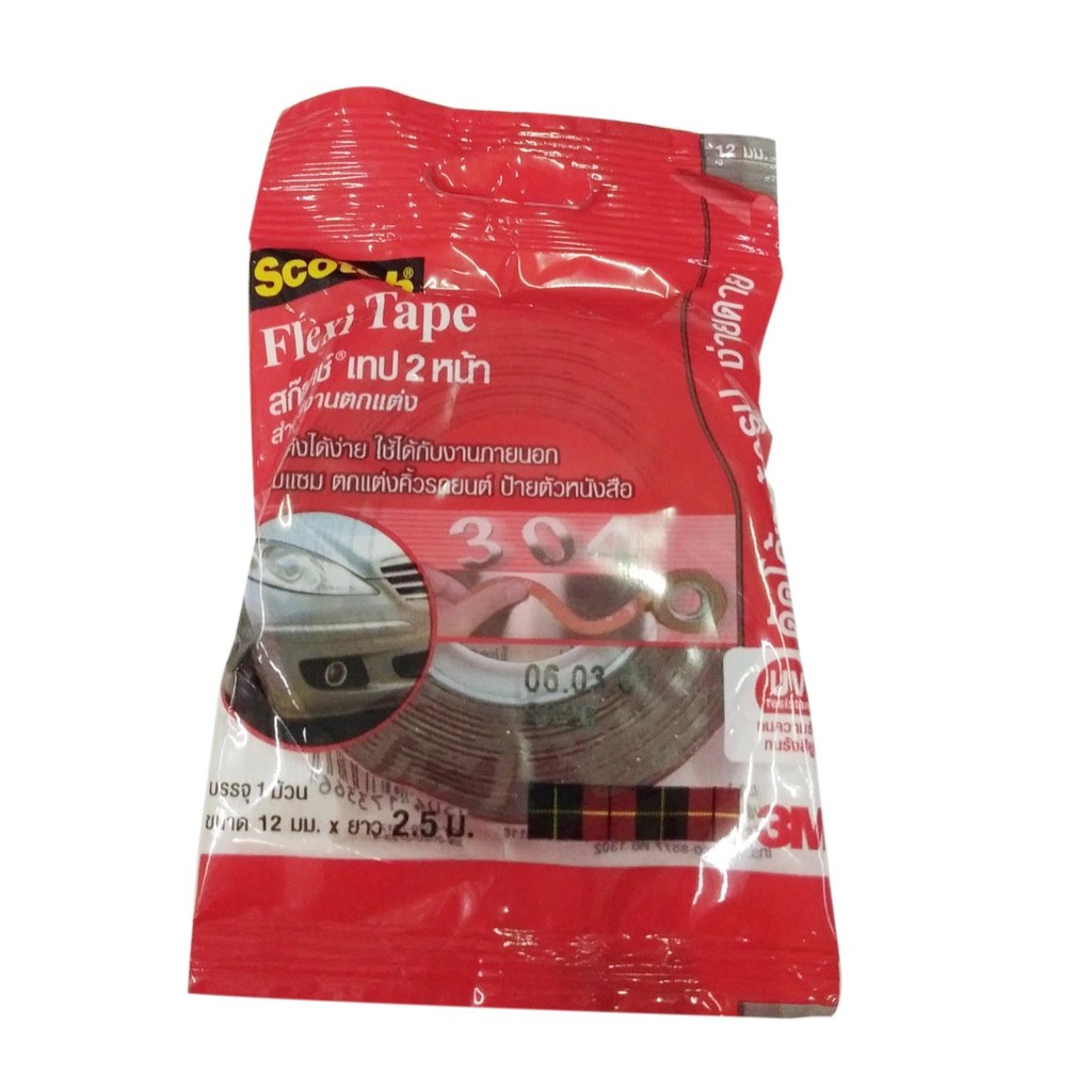 Scotch 3M FLEXI TAPE 304 สก็อตซ์ เทป 2 หน้า สำหรับงานตกแต่ง ( แกนเล็ก ) ขนาด 12 มม. x 2.5 ม.