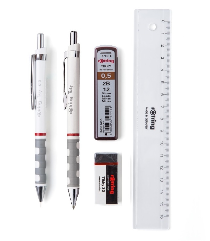 ชุดดินสอกด Rotring Tikky 0.5+ปากกา Rotring Tikky 0.5+ ไส้ดินสอ + ยางลบ +ไม้บรรทัด คละสี
