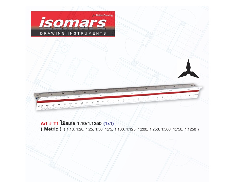ไม้บรรทัดสเกลสามเหลี่ยม Isomars 1:10 / 1:1250 T1