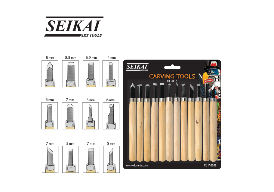 ชุดมีดแกะสลักด้ามไม้ 12 ชิ้น Wood carving Set SEIKAI SE-007