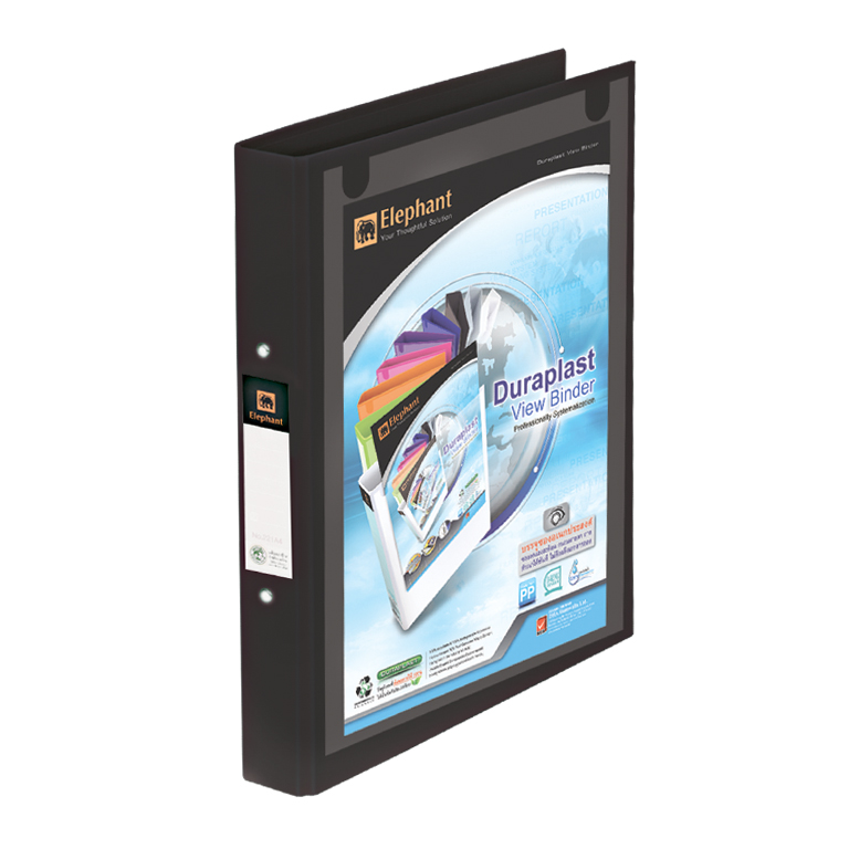 แฟ้มตราช้าง 2 ห่วง ปกดูราพลาส 221VB A4 วิวบายเดอร์ สีดำ